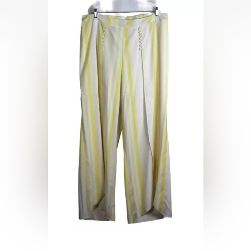 Cato Yellow White Women's Pants Split Front Harem Palazzo Wide Leg XL NWT